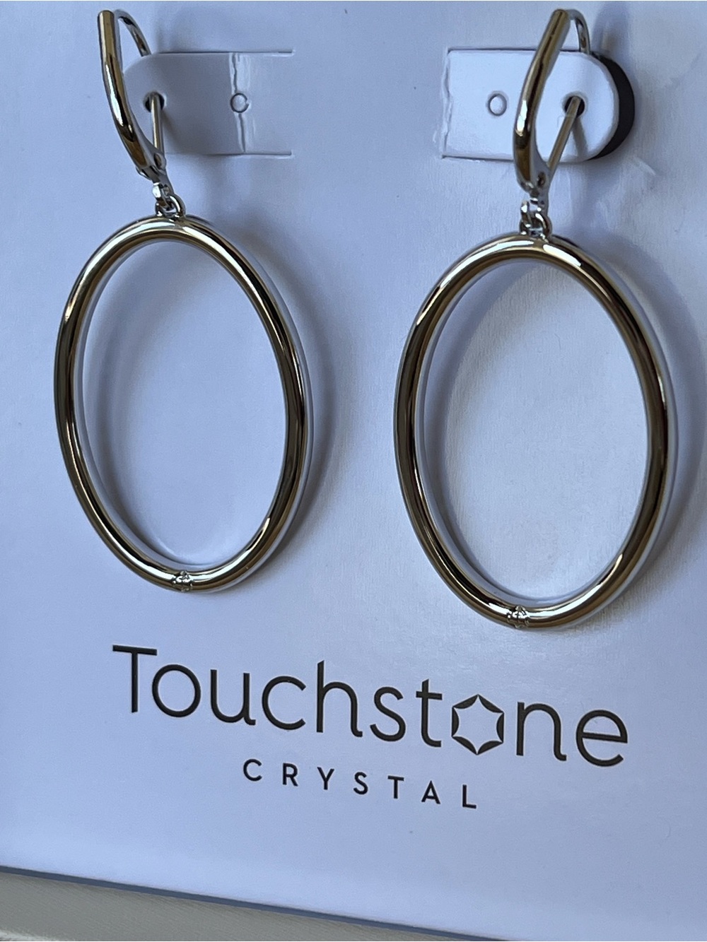 Touchstone Crystal “Dash Out” Oval Drop Earrings - Silver Aurore Borealis - Picture 5 of 10